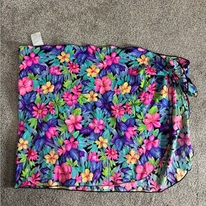 Vintage 1980s Womens Le Cove Bright Floral Print Swimsuit Wrap Neon Colors OS